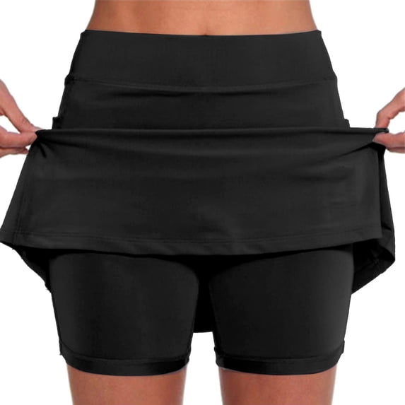 Bovemsi Women's Tummy Control Biker Shorts Pocket Pants Solid Mid Waist Culottes Short Skirts Skinny Workout Athletic Leggings