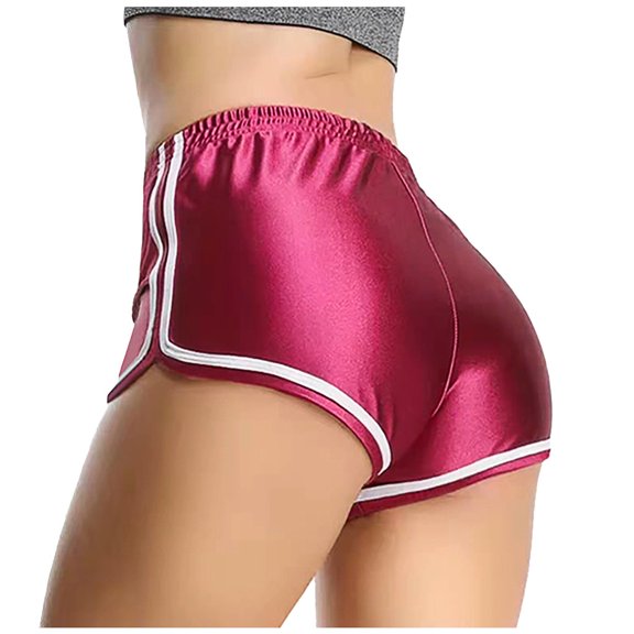 Bovemsi Women's Tummy Control Biker Shorts satin smooth high waist slim white edge running Home Workout Athletic Leggings