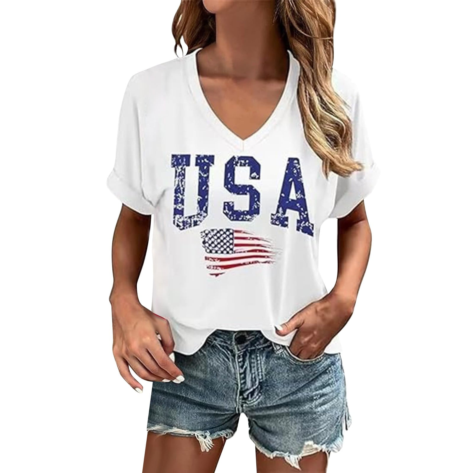 Women's 4th Of July Shirt - Sleeveless USA Flag V-Neck Top For Independence Day - View #6