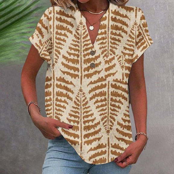 Bovemsi Women's V-Neck Short Sleeve T-Shirt – Classic Casual Fit for Everyday Wear, Yellow, M