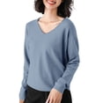thumbnail image 1 of Bovemsi Women's V Neck Sweater Long Sleeved Solid Color Pullover with A Base Shirt Spring and Autumn Loose Sweater Top, Blue Summer Women's Long Sleeve T-Shirts, XL, 1 of 9