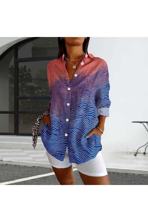 Womens Long Sleeve Boho Shirts V Neck Vintage Floral Tops Ladies Blouses Casual Graphic Shirt 2025 Spring, Blue Women's Summer Shirts, M