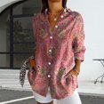 thumbnail image 1 of Bovemsi Womens Long Sleeve Boho Shirts V Neck Vintage Floral Tops Ladies Blouses Casual Graphic Shirt 2025 Spring, Pink Women's Summer Shirts, XXL, 1 of 4