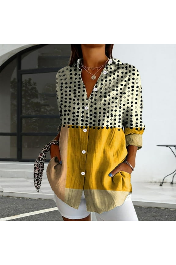 Womens Long Sleeve Boho Shirts V Neck Vintage Floral Tops Ladies Blouses Casual Graphic Shirt 2025 Spring, Yellow Women's Summer Shirts, M