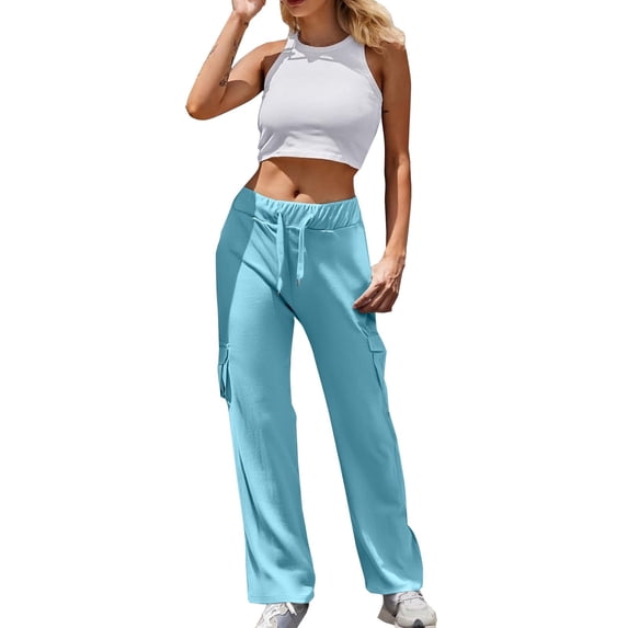 Bovemsi Womens Pants Cargo Women High Waist Casual Plus Size Flare Leggings With Pockets Workout Wide Leg Yoga Pant Clothes Travel Pants