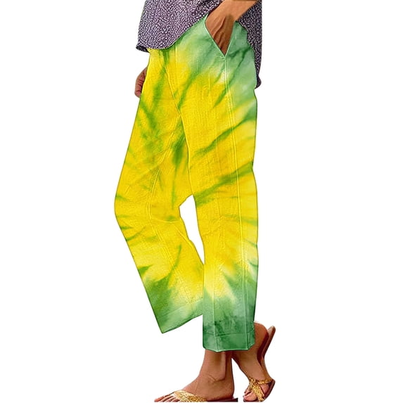 Bovemsi Womens Pants Women's Fashionable Casual Tie Dye Printed High Waisted Loose Beach With Pockets Travel Pants