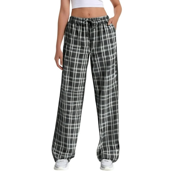 Bovemsi Womens Pants Women's Leopard Print Wide Leg Patched Elastic Waist Casual Loose Trousers Travel Pants