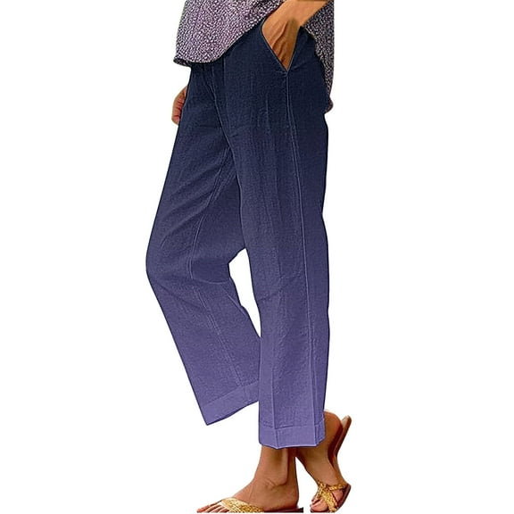 Bovemsi Womens Pants Women's Linen Wide Leg Loose Gradient Court Travel Pants