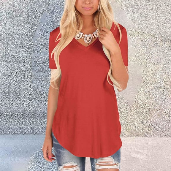 Bovemsi Womens Short Sleeve V Neck Loose Casual T Shirts Summer Tops, Orange Women's Summer Short Sleeve T-Shirts, XL