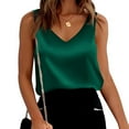 thumbnail image 1 of Bovemsi Womens Silk Satin Tank Tops V Neck Casual Solid Sexy Sleeveless Camisole Blouses Summer Basic Work Shirt, Green Women's Summer Tank Tops, XXL, 1 of 8