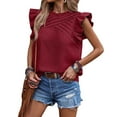 thumbnail image 1 of Bovemsi Womens Summer Tops Ruffle Short Sleeve Crew Neck T Shirt Casual Front Pleated Basic Tee Blouses, Red Women's Summer Short Sleeve T-Shirts, M, 1 of 9