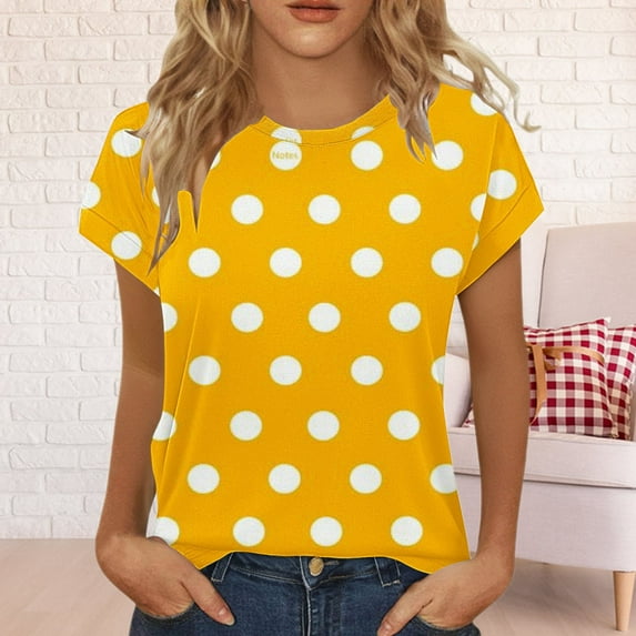 Bovemsi Womens Summer Tops Short Sleeve Shirts Crew Neck Cute Trendy Tunic Blouses, Yellow Women's Summer Short Sleeve T-Shirts, 3XL