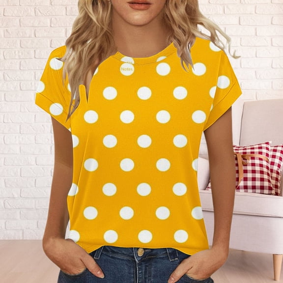 Bovemsi Womens Summer Tops Short Sleeve Shirts Crew Neck Cute Trendy Tunic Blouses, Yellow Women's Summer Short Sleeve T-Shirts, S