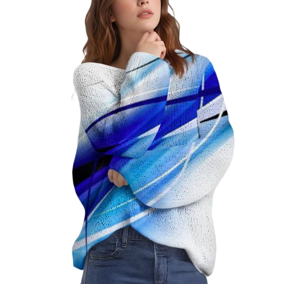 Bovemsi Womens Sweaters Art Print Casual Pullover Sweater Knitted For Women Fashion Long Sleeve Blouse Winter Warm Layer Top Cute Sweaters
