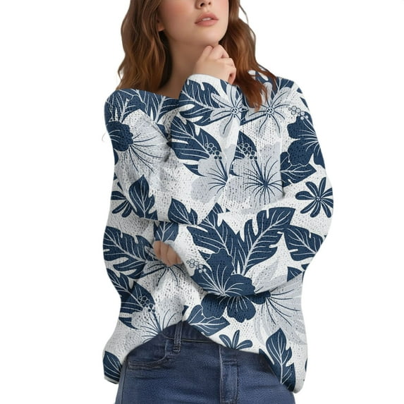 Bovemsi Womens Sweaters Art Print Casual Pullover Sweater Knitted For Women Fashion Long Sleeve Crewneck Blouse Winter Warm Layer Top Fall Sweaters