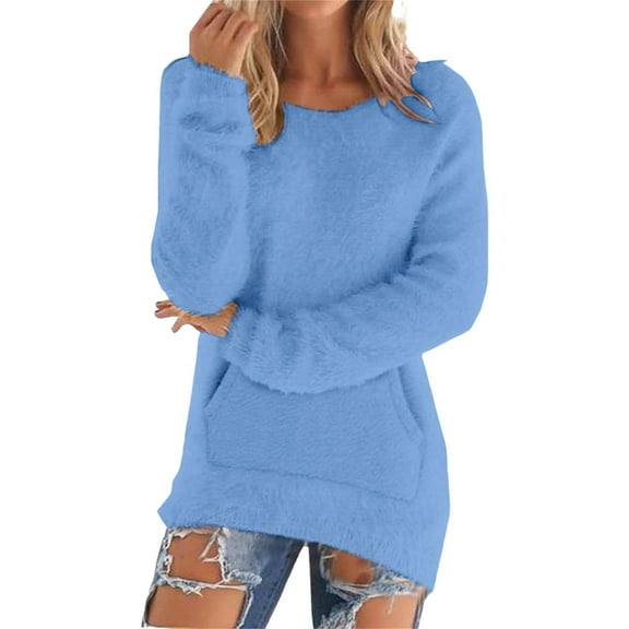 Bovemsi Womens Sweaters Casual Solid Long Sleeve Jumper Blouse Fall Sweaters