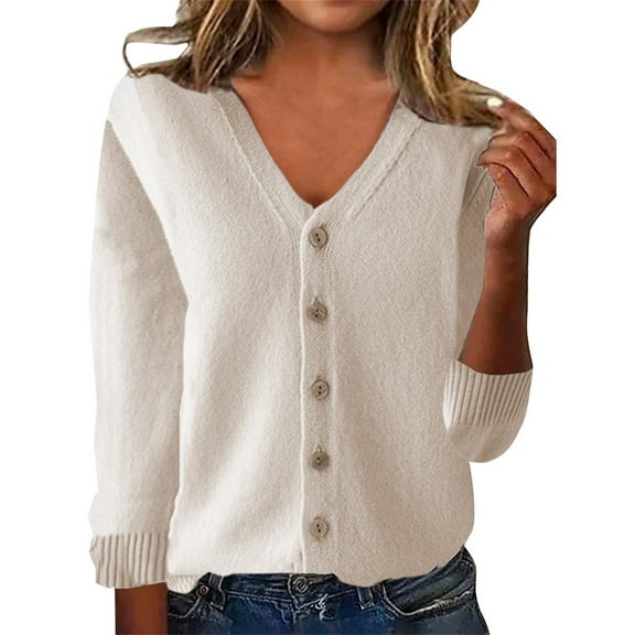 Bovemsi Womens Sweaters Cozy Cardigan Button Down V Neck Knit Sweater Jacket Lightweight Comfy Open Front Coats W/Pockets Business Casual Sweaters
