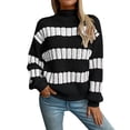 thumbnail image 1 of Bovemsi Womens Sweaters Cozy Striped Sweater For Women Long Puff Sleeve Color Block Turtleneck Knit Pullover Business Casual Sweaters, 1 of 7