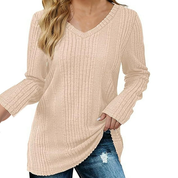 Bovemsi Womens Sweaters Cozy V Neck Long Sleeve Shirts For Women Casual Fall Tops Lightweight Tunic Fashion Clothes 2024 Business Casual Sweaters