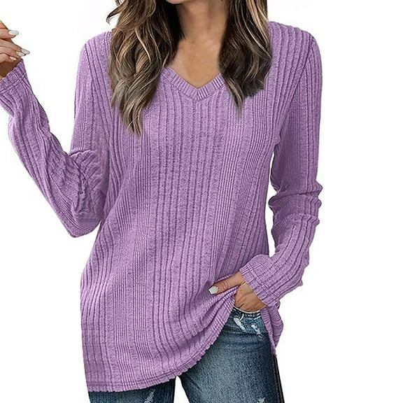 Bovemsi Womens Sweaters Cozy V Neck Long Sleeve Shirts For Women Casual Fall Tops Lightweight Tunic Fashion Clothes 2024 Business Casual Sweaters