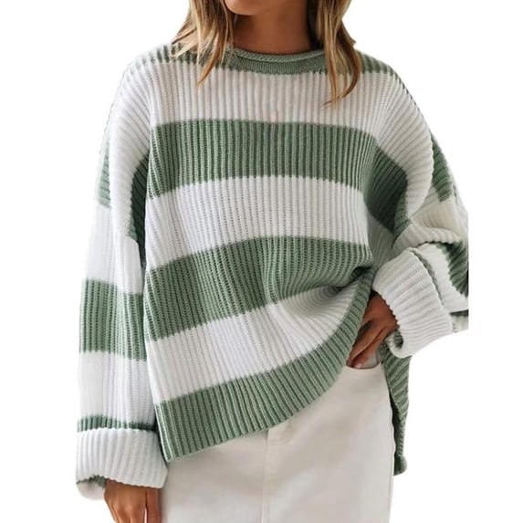 Bovemsi Womens Sweaters Cozy Women's 2025 Autumn And Winter Round Neck Long Sleeve Striped Sweater Women Business Casual Sweaters
