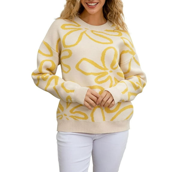 Bovemsi Womens Sweaters Cozy Women's Autumn And Winter Knitted Long Sleeved Sweater Warm Comfortable Top Casual Fashion Business Casual Sweaters