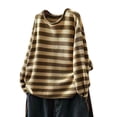 thumbnail image 1 of Bovemsi Womens Sweaters Cozy Women's Cotton O Neck Striped Long Sleeve Loose Pullover Tops Business Casual Sweaters, 1 of 4