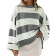 thumbnail image 1 of Bovemsi Womens Sweaters Cozy Women's Crew Neck Long Sleeved Striped Sweater With Flared Sleeves Business Casual Sweaters, 1 of 6
