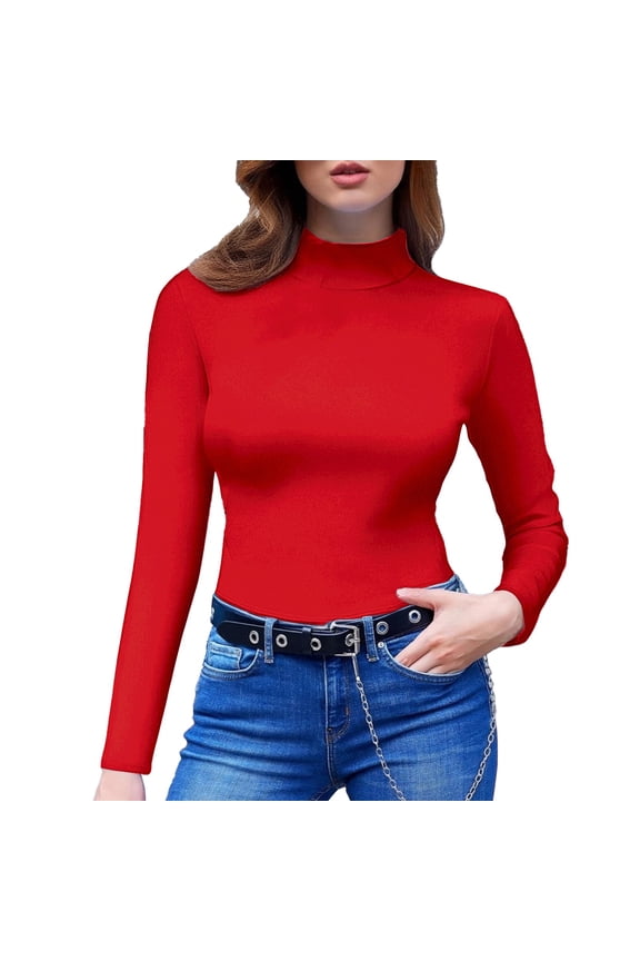 Womens Sweaters Cozy Women's High Necked Slim Long Sleeved Tight Fitting T Shirt Business Casual Sweaters
