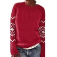 thumbnail image 1 of Bovemsi Womens Sweaters Cozy Women's Knitted Print Retro Sweater Casual Crewneck Long Sleeve Lightweight Cropped Pullover Business Casual Sweaters, 1 of 9