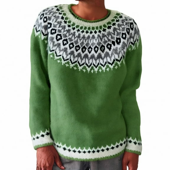 Bovemsi Womens Sweaters Cozy Women's Retro Art Printed Comfortable Casual Knitted Round Neck Pullover Business Casual Sweaters