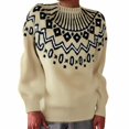 thumbnail image 1 of Bovemsi Womens Sweaters Cozy Women's Retro Art Printed Comfortable Casual Knitted Round Neck Pullover Business Casual Sweaters, 1 of 4