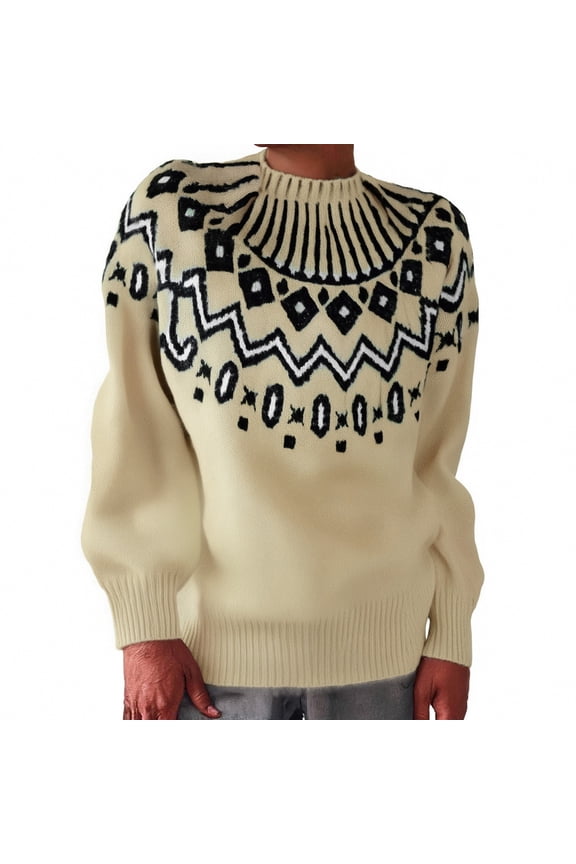 Womens Sweaters Cozy Women's Retro Art Printed Comfortable Casual Knitted Round Neck Pullover Business Casual Sweaters