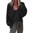 thumbnail image 1 of Bovemsi Womens Sweaters Cozy Women's Solid Color Autumn And Winter V Neck Oversized Knitted Casual Fashion Pullover Business Casual Sweaters, 1 of 4