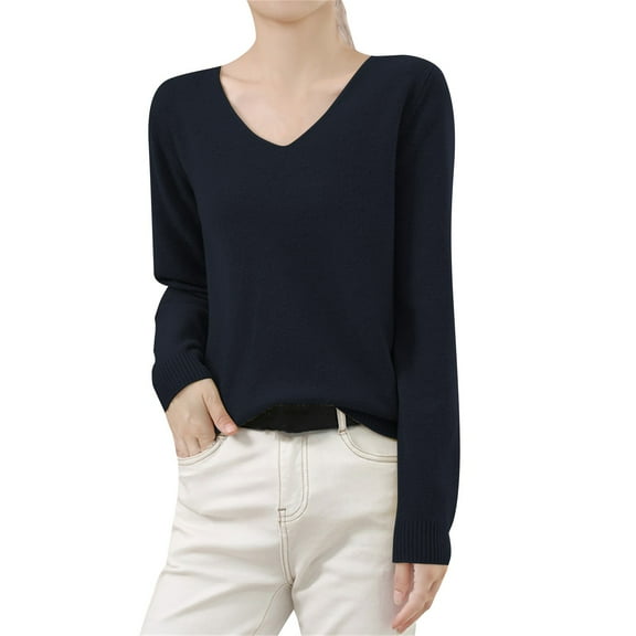 Bovemsi Womens Sweaters Cozy Women's Winter Knitted Sweater Low Neck V Warm Base Long Sleeved Solid Color Business Casual Sweaters