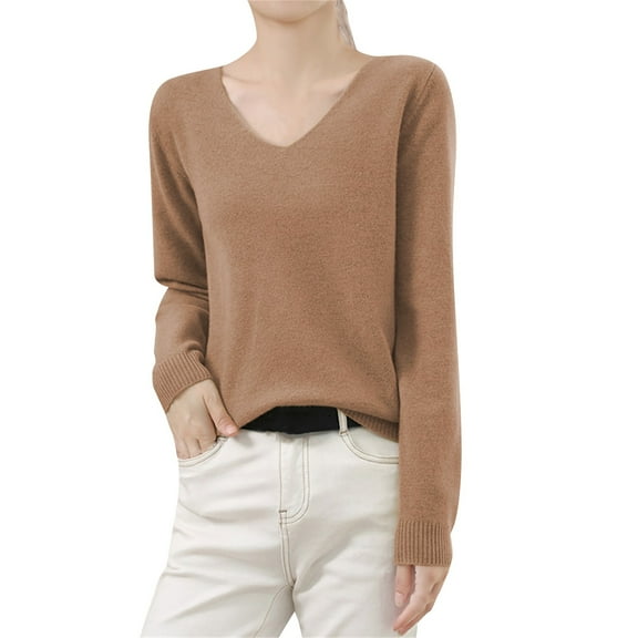 Bovemsi Womens Sweaters Cozy Women's Winter Knitted Sweater Low Neck V Warm Base Long Sleeved Solid Color Business Casual Sweaters