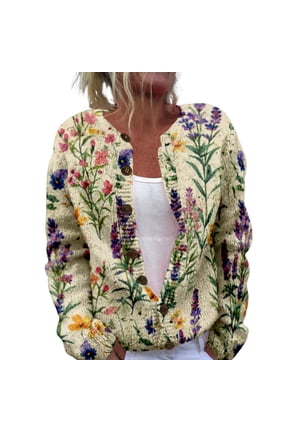 Womens Sweaters For Women Open Front Cardigan Chunky Long Sleeve Plus Size Button Up Fall Trendy Blouse Cute Sweaters