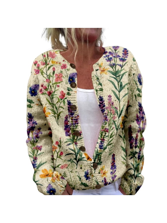 Womens Sweaters For Women Open Front Cardigan Chunky Long Sleeve Plus Size Button Up Fall Trendy Blouse Fall Sweaters