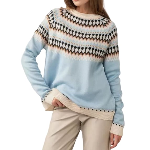 Bovemsi Womens Sweaters Isle Sweater Colorful Crew Neck Long Sleeve Pullover Jumper Tops Fall Sweaters