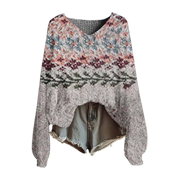 Bovemsi Womens Sweaters Knitted Pullover Sweater For Women Fashion Long Sleeve V Neck Blouse Winter Warm Layer Top Oversized Sweater,M