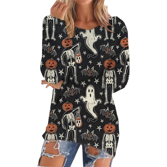 Bovemsi Womens Sweaters Ladies' Fashionable Casual Printed Pullover With Pockets Plush Capless Sweater Halloween Sweater