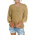 thumbnail image 1 of Bovemsi Womens Sweaters Women's Crew Neck Sweater With Flared Sleeves Vertical Striped Color Matching Cute Sweaters, 1 of 9