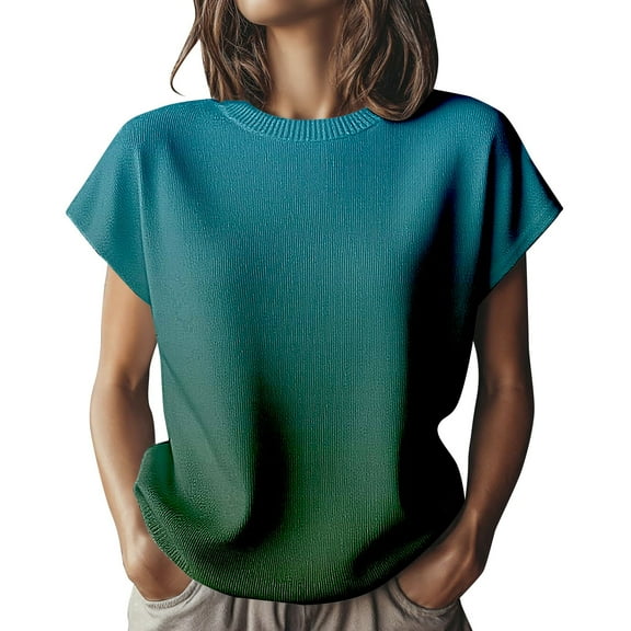 Bovemsi Womens Sweaters Women's Knit Short Sleeve Top Soft Stretchy Crew Neck Blouse Casual Versatile T Shirt For Daily Wear Fall Sweaters