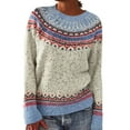 thumbnail image 1 of Bovemsi Womens Sweaters Women's Knitted Isle Print Retro Sweater Casual Loose Crewneck Long Sleeve Lightweight Cropped Pullover Tops Fall Sweaters, 1 of 4