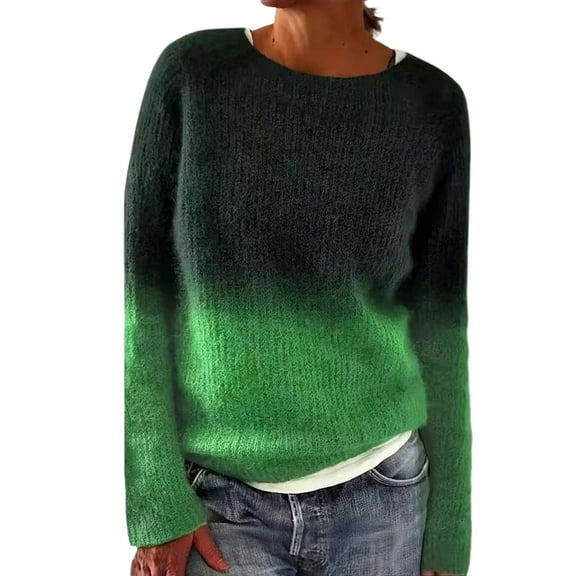 Bovemsi Womens Sweaters Women's Knitted Isle Print Retro Sweater Casual Loose Crewneck Long Sleeve Lightweight Cropped Pullover Tops Fall Sweaters