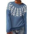 thumbnail image 1 of Bovemsi Womens Sweaters Women's Knitted Isle Print Retro Sweater Casual Loose Crewneck Long Sleeve Lightweight Cropped Pullover Tops Fall Sweaters, 1 of 4