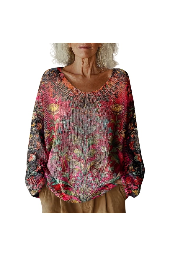 Womens Sweaters Women's Pattern Printed Casual Pullover Sweater Fall Sweaters
