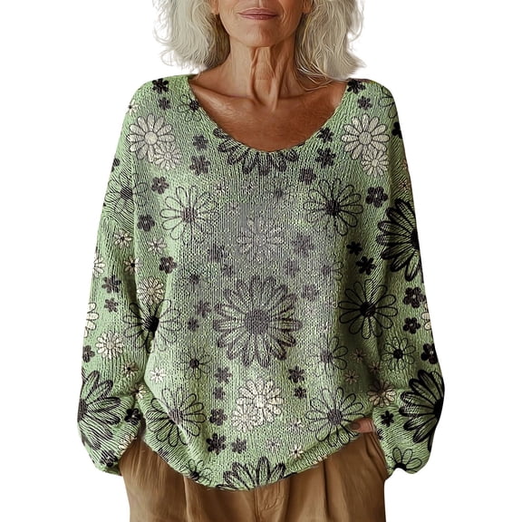 Bovemsi Womens Sweaters Women's Pattern Printed Casual Pullover Sweater Fall Sweaters