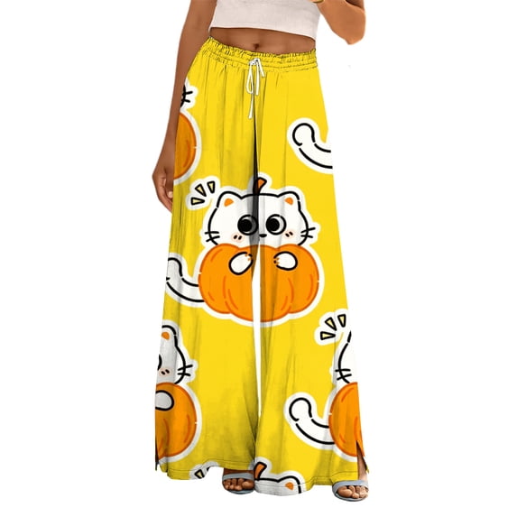 Bovemsi Womens Sweatpants Printed Casual Pants, Wide Elastic Waist Trousers With Pockets Fashion Outfits Clothes M Yellow