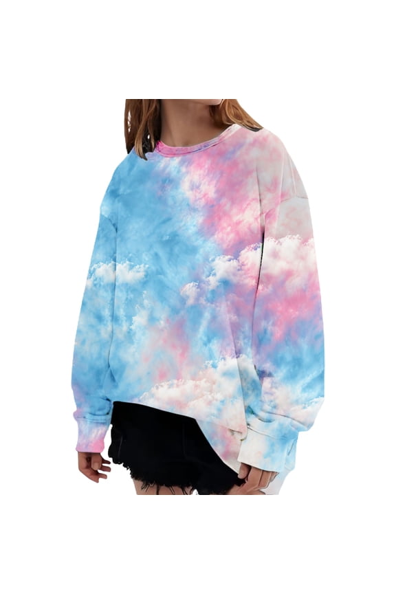 Womens Sweatshirts Fashionable Autumn And Winter Casual Tie Dye Pattern Long Sleeved Loose Top Fall Fashion Outfits 2025 Clothes